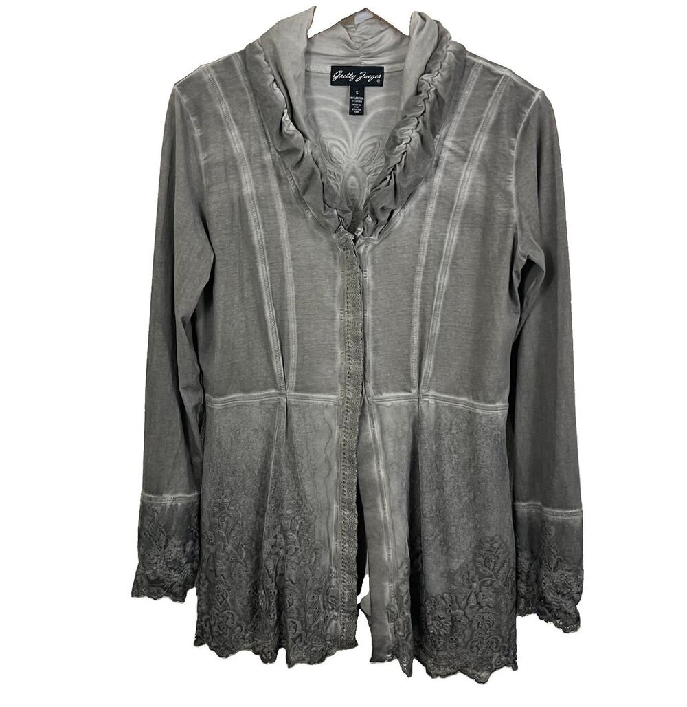 Gretty Zueger Washed Tunic Cardigan S Lace Embroidered Art To Wear Lagenlook